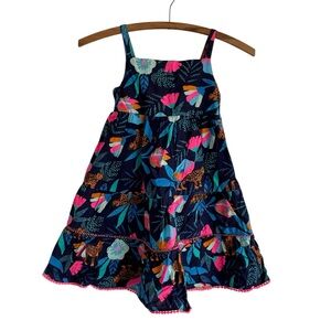 Festive Animal Graphic Cotton Dress With Neon Accents Lined 5T